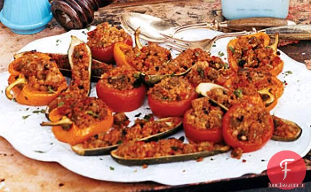 Legumes recheados com berinjela e Bulgur