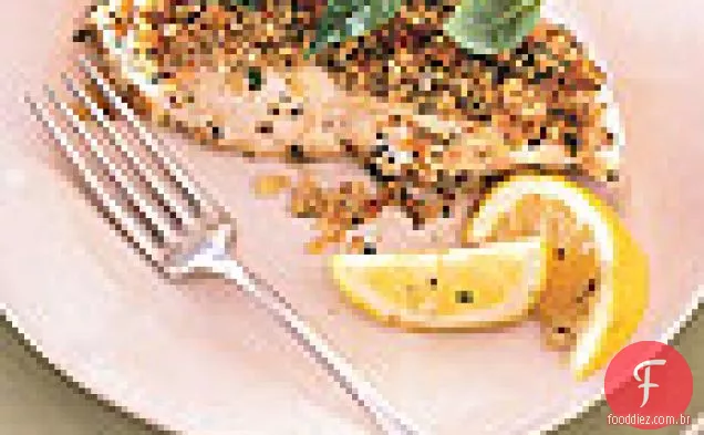 Alabote assado com crosta de noz