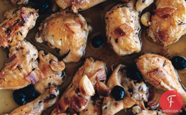 Frango assado com Pancetta e azeitonas