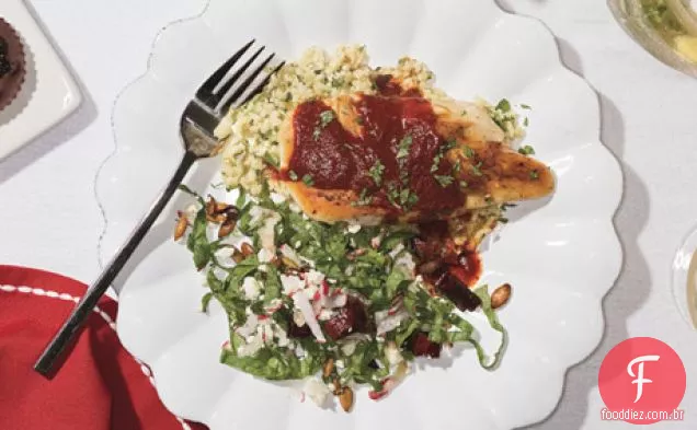 Novo México Chile - frango envidraçado em polenta Canina