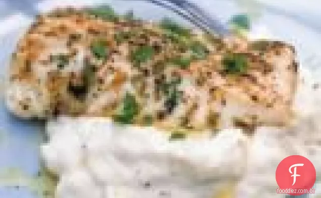 Alabote grelhado com purê de batata-Erva-Doce
