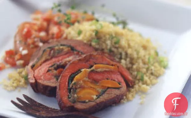 Espinafre e cenoura recheado bife flanco