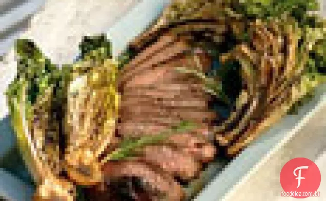 Perna grelhada de cordeiro com Endívia encaracolada e Romaine