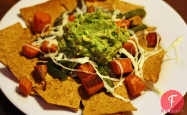 Batata-Doce assada e nachos Poblano com Guacamole