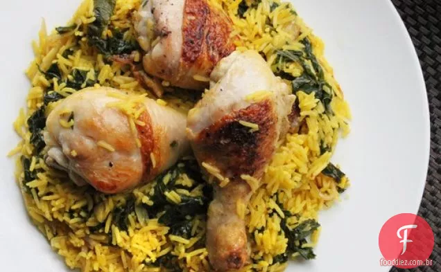 Frango com limão e arroz com couve