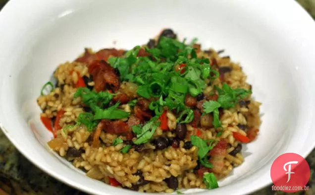 Feijão preto e arroz com Bacon