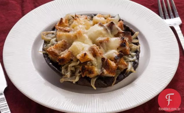 Cogumelos Portobello recheados com sopa de cebola francesa