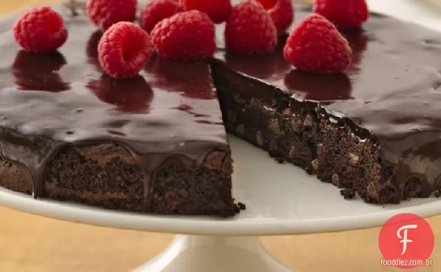 Brownie Ganache Torte sem glúten com framboesas
