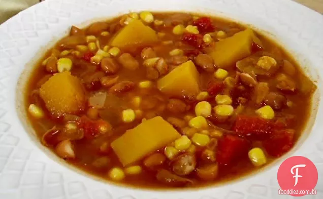 Guisado de abóbora picante com feijão Pinto e milho