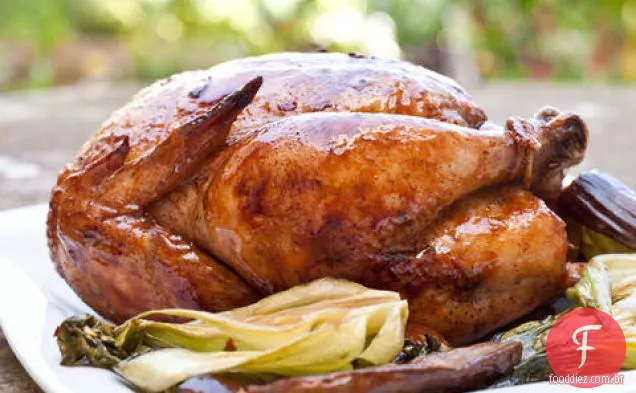Frango assado asiático com Bok Choy caramelizado e berinjela