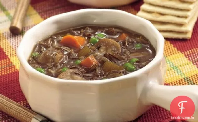 Sopa selvagem do arroz e do cogumelo do lento-Fogão