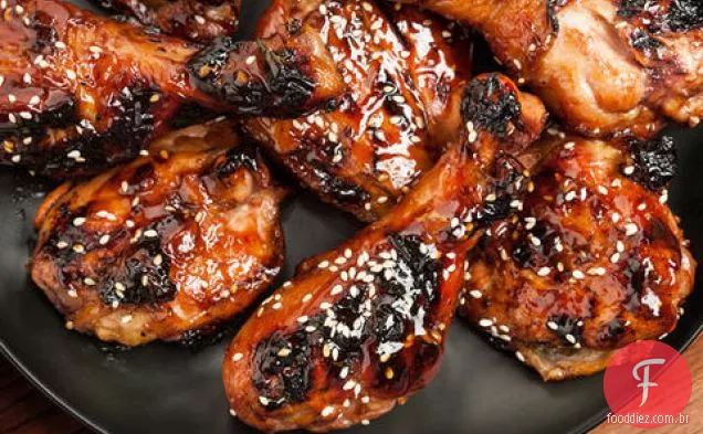 Frango para churrasco com vidro de soja doce
