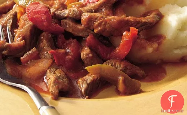 Carne italiana sem glúten com purê de batatas