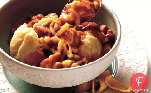 Chicken Chili over Corn Muffins