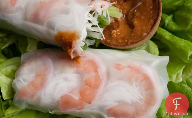 Rolos de verão estilo vietnamita com molho de amendoim