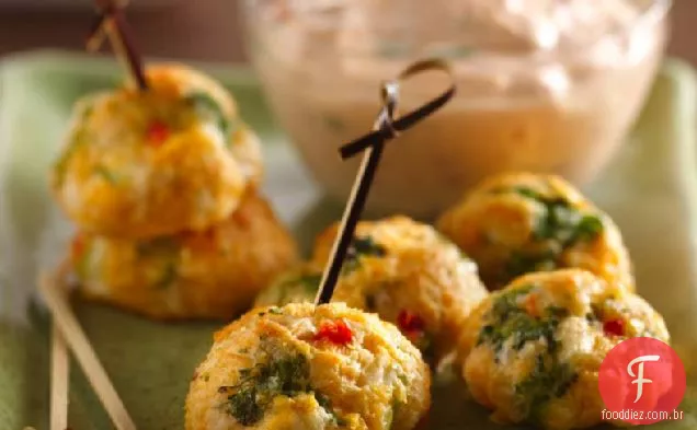 Sriracha Veggie-bolas e molho de queijo