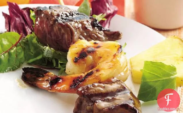 Surf grelhado e Turf Kabobs