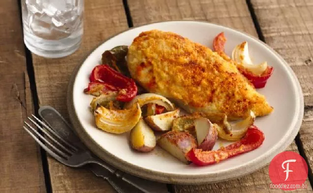 Jantar fácil de frango assado e batata para dois