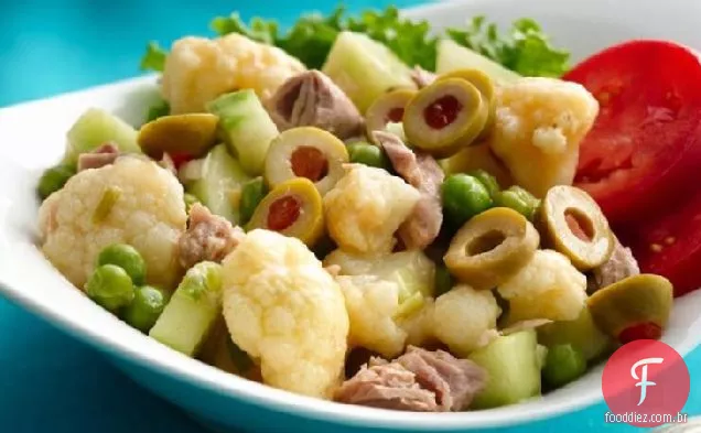 Salada de couve-flor de atum com vinagrete de limão