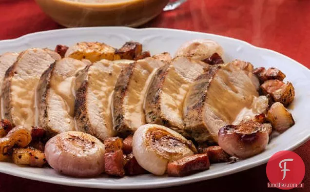 Lombo de porco assado com molho de Creme Calvados