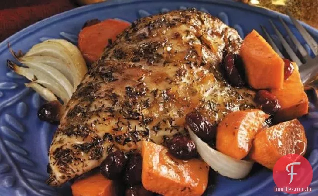 Peito de Frango Assado com vidro laranja e batata-doce