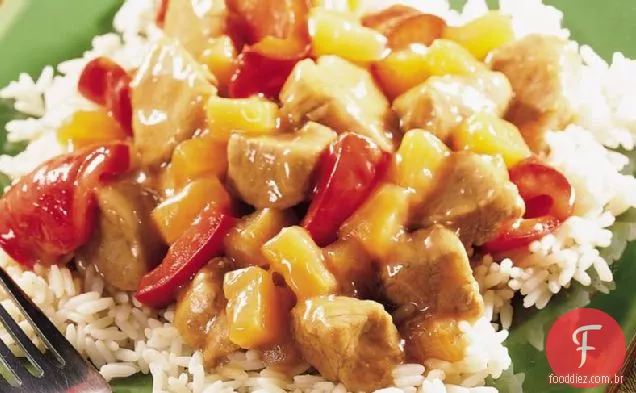Carne de porco agridoce com fogão lento