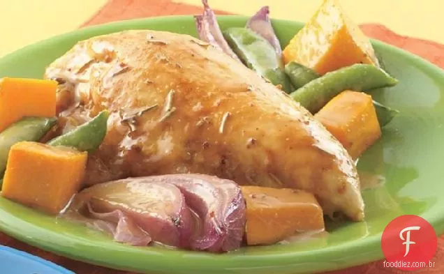Frango assado com mostarda e abóbora
