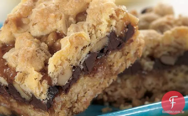 Barras de aveia com Chocolate e caramelo