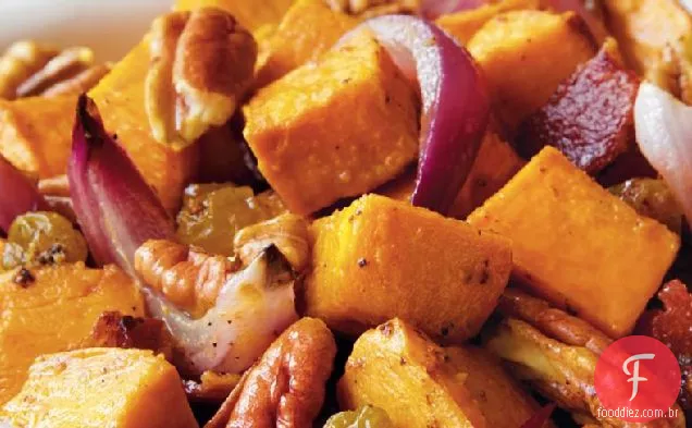 Salada de batata doce com vinagrete de Bacon