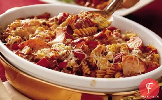 Salsicha e pizza assar