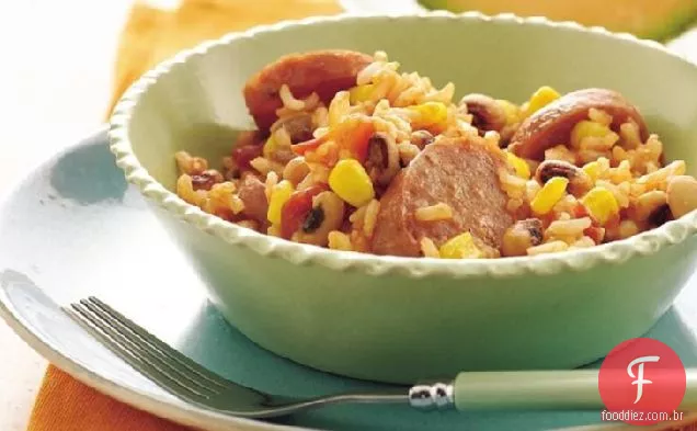 Cajun salsicha e arroz