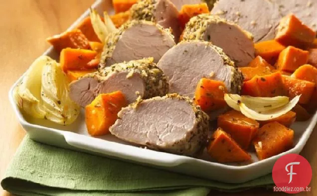 Lombo de porco italiano com batata-doce assada