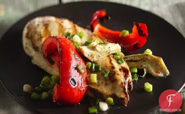 Frango com pimentão e alcachofra