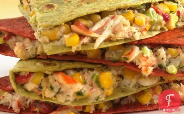 Quesadillas de milho e caranguejo