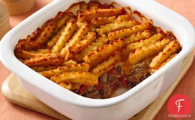 Hambúrguer e batatas fritas Pot Pie