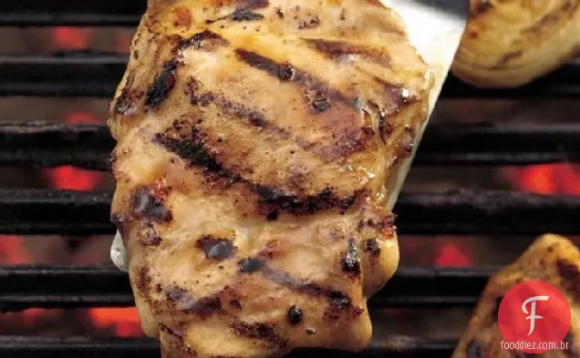 Damasco vitrificado grelhado churrasco coxas de frango