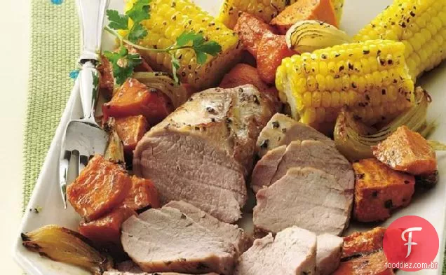 Lombo de porco assado e legumes