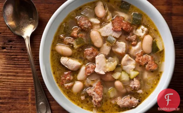 Pesto, frango e Sopa De Feijão Branco