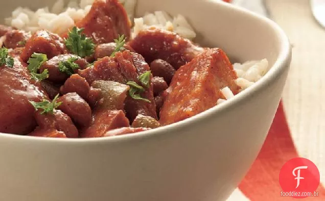 Slow-Cooker Feijão Vermelho e arroz