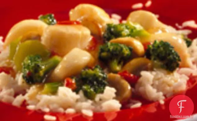 Vieiras fritas com brócolis