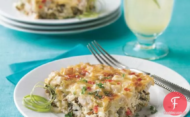 Caçarola de arroz selvagem e peru de queijo