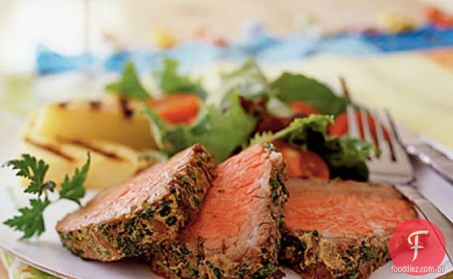 Lombo de carne com mostarda e ervas