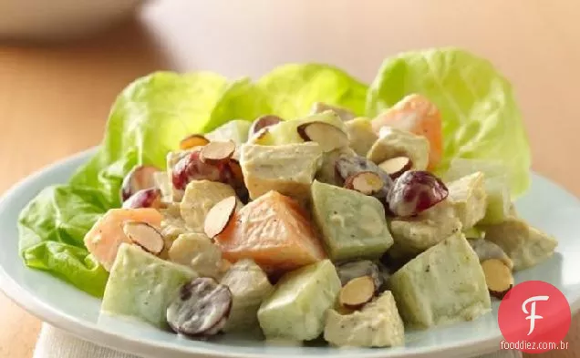 Frango com Curry e salada de frutas de Verão