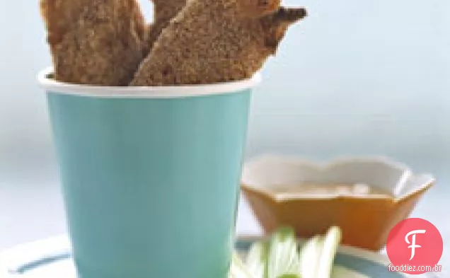 Dedos de frango embrulhados em presunto com molho de mostarda e Damasco