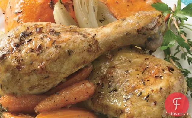 Frango assado e legumes