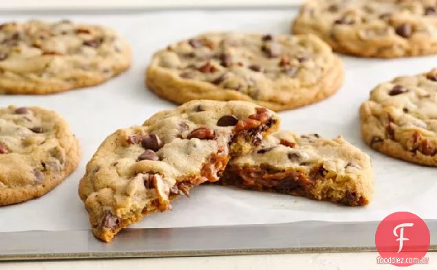 Dulce De Leche Stuffed Chocolate Chip Pecan Cookies