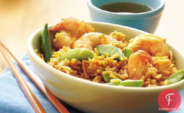 Camarão cítrico e arroz