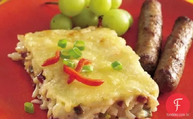 Brunch batatas Alfredo com pimentas assadas