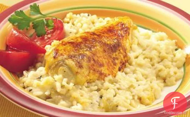 Peixe assado com arroz italiano