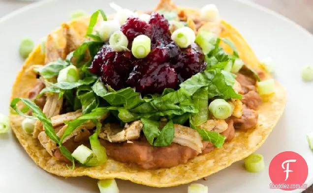 Tostadas de peru com molho de Chipotle de Cranberry